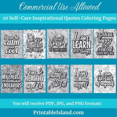 10 Self-Care Inspirational Coloring Pages